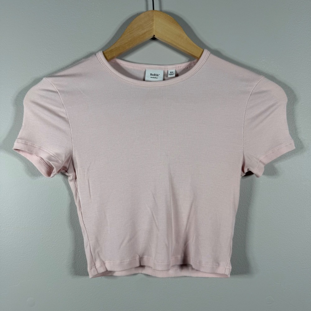 Aritzia Sunday Best ReRib Cropped Ribbed T-Shirt Pink XS